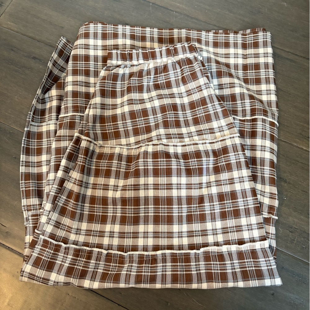 Edikted Brown and White Plaid Skirt